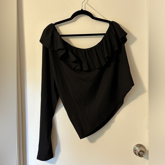 J.Crew Plus Size One-shoulder ruffleneck top in vintage rib 3X Black, Brand New - Picture 3 of 6